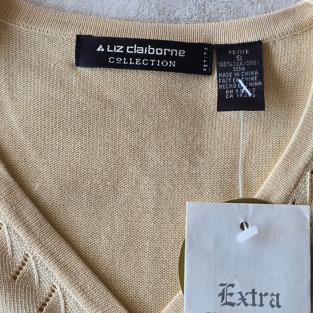 NWT Women's 100% Silk Cardigan S Butter Yellow Layering Minimalist Quiet luxury